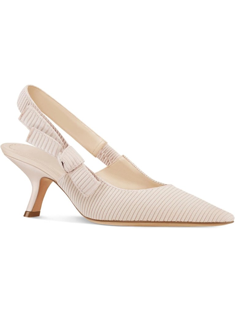 Women's Beige Closed Pointed Toe Stylish Bowknot Knitted Slip On Dress Pumps
